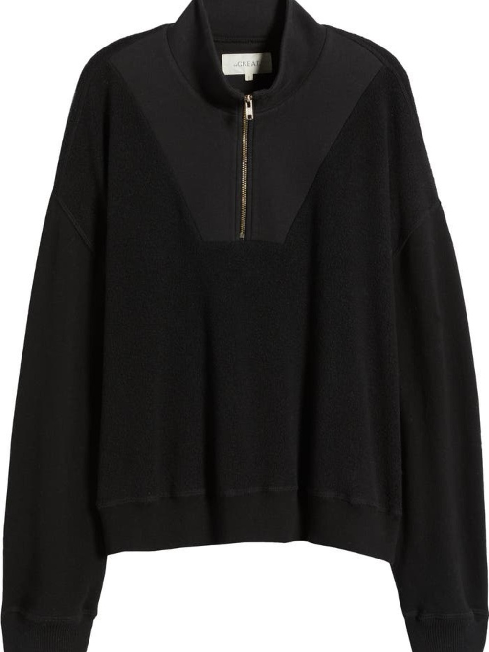 THE GREAT. Black Half-Zip Mock Collar Sweater